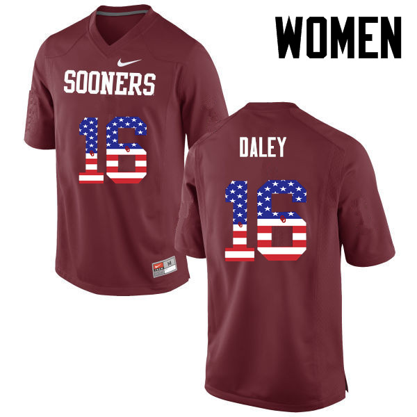 Women Oklahoma Sooners #16 KJakyre Daley College Football USA Flag Fashion Jerseys-Crimson - Click Image to Close